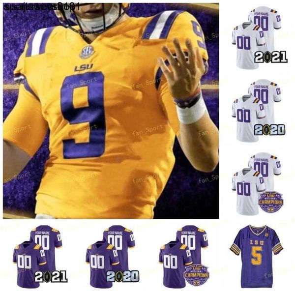 LSU Football Jersey Champions Playoff College 3 Odell Beckham Jr.22 Clyde Edwards-Helaire 7 Leonard Fournette 2 Justin Jefferson White Purple Local Visitante