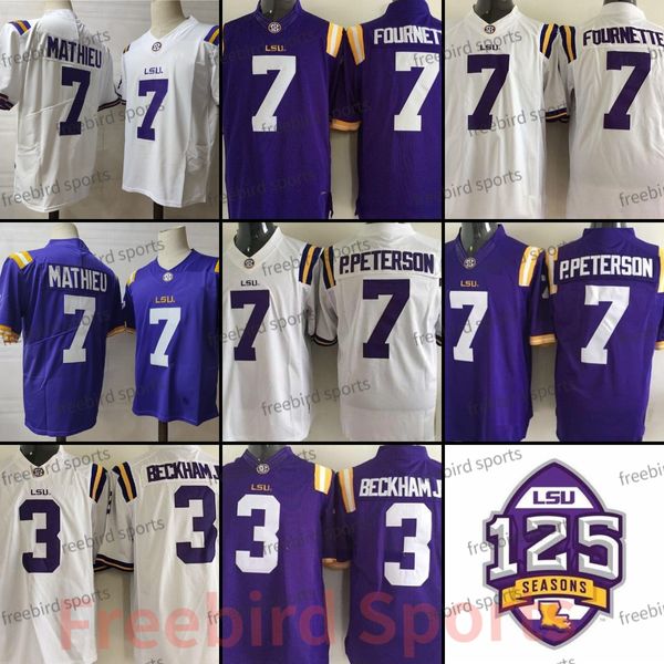 LSU Tigers 7 Tryann Mathieu College Football Jersey Leonard Fournette 7 Patrick Peterson Purple 3 Odell Beckham Jr. White College Mens Jerseys Cousu 125e Patch