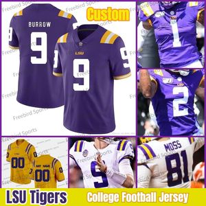 LSU Tigers Burrow Football Jersey 3 Odell Beckham Jr. Justin 2 Jefferson 7 Chase Delpit Fournette Peterson Mathieu White Purple College Jerseys Custom Men Women Kids