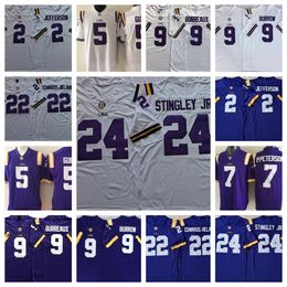 LSU Tigers voetbalshirt Op voorraad 2 Justin Jefferson 5 Derrius Guice 9 Joe Burrow 9 burreaux 22 Clyde Edwards-Helaire 24 Derek Stingley Jr. 7 P.Peterson gestikte jersey