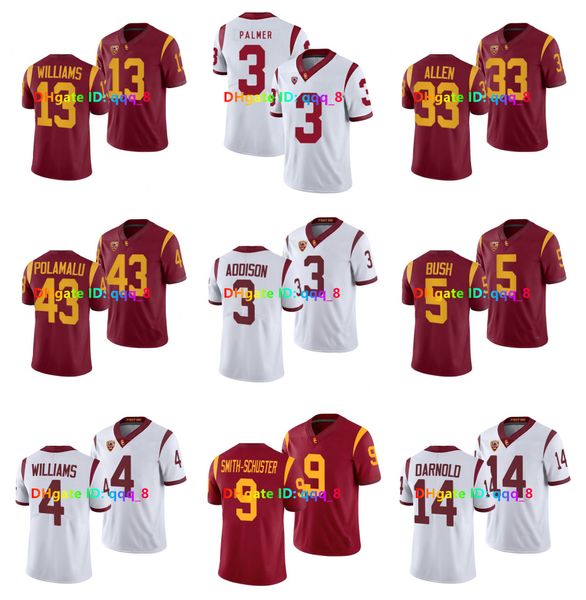 USC Trojans Football Jersey NCAA College Caleb Williams Troy Polamalu Carson Palmer Marcus Allen Reggie Bush JuJu Smith-Schuster Sam Darnold O.J. Simpson Taille S-4XL