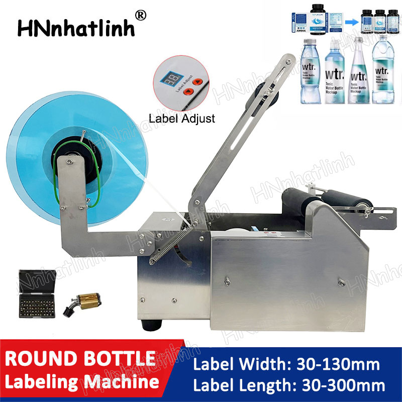 Machine d'étiquetage Semi-automatique LT-50, distributeur d'étiquettes autocollantes pour bouteilles en plastique PET, pour jus de verre rond
