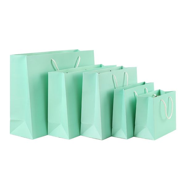Lt Papel revestido verde Papel de regalo Festival de vacaciones Bolsas de embalaje Bolsa de compras de regalos de papel de color liso en blanco para fiesta de boda