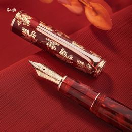 LT Hongdian N8 Rode Esdoorn Pen Seizoen Limited Vrouwen Jongens Hoogwaardige Retro Lichte Kleur Acrylhars Vulpen voor Gift 240110