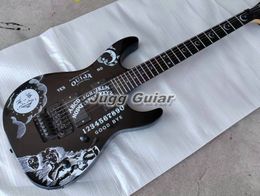 LTD KH-2 Ouija Black Kirk Hammett Signature Guitarra eléctrica Floyd Rose Tremolo Bridge Pastillas EMG activas Caja de batería de 9V Hardware negro