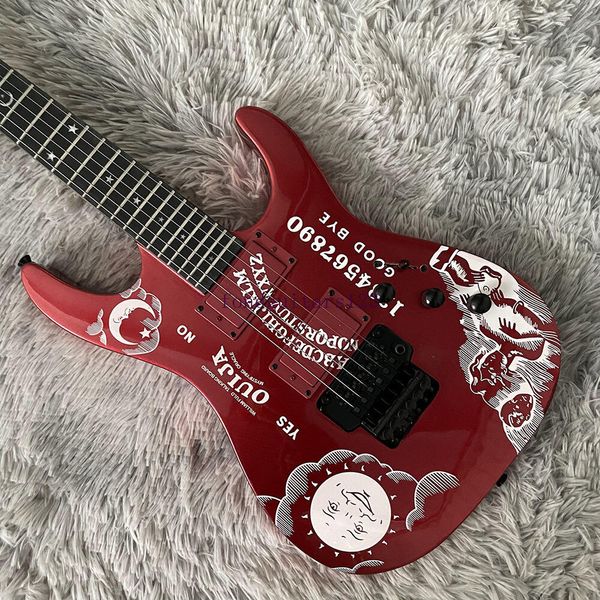 LTD KH-2 Ouija Metallic Red Kirk Hammett Signature Tête inversée pour guitare électrique, Floyd Rose Tremolo, Black hardware Star Moon Inlay China EMG Pickups