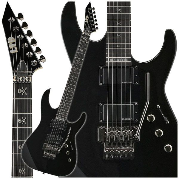 LTD KH 202 Kirk Hammett Guitarra eléctrica negra desgastada Copia activa EMG Pastillas, Black Floyd Rose Tremolo Tailpiece, Skull Bones Inlay