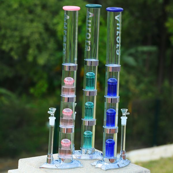 LTQ Vapor Hookahs 3 capas de percoladores Tubos de agua Original Aurora LED Base Colores intercambiables Oil Dab Rigs 14 mm Hembra Conjunto Bongs de vidrio Kits