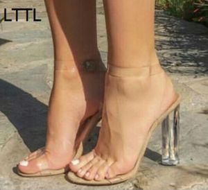 2019 Sexy Kim Kardashian Perspex talons boucle sangle clair femmes sandales chaussures de fête transparentes Zapato Mujer livraison gratuite