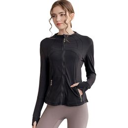 lu-001 Damesjack Slim-fit Lange mouw Casual Buiten Yoga Fitness Herfst Effen Ademend Workout Sportjas Hardlopen Sportshirt Rits nylon nauwsluitende top