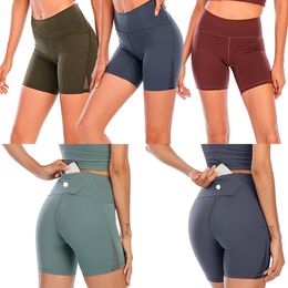LU-001 Pantalones cortos de Yoga para mujer, Fitness, correr, calle, verano, pantalones cortos de Yoga para mujer, empalme de red, sensación de desnudo exterior, pantalones cortos de Yoga transpirables de cintura alta