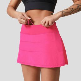 lu-001 Femmes sport Yoga jupes Shorts d'entraînement fermeture éclair plissé Tennis Golf jupe Anti exposition Fitness court avec poche 88207