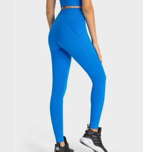 lu--004 Yoga Pantalon Double Poches Latérales Taille Haute Hip Lifting Sport Collants Running Fitness Gym Leggings