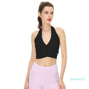 Soutien-gorge de sport à col suspendu pour femmes, débardeur de Yoga, col en v, beauté du dos, Fitness, avec soutien-gorge rembourré, gilet, vêtements de gymnastique, LU-014