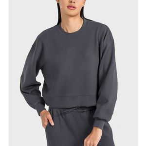 LU-015 Tops de Yoga informales y versátiles para mujer, camisa holgada de manga larga, sudaderas con capucha, sudadera deportiva de secado rápido que combina con pantalones