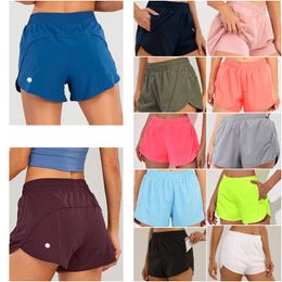 LU-0160 dames yoga-outfits hoge taille shorts oefening korte broek fitness slijtage meisjes lopen elastische volwassen sportkleding gevoerde drawstring