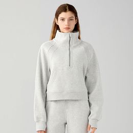 LU-02 Yoga Sweathirt Samefar Womens Fauc chaud confortable Col à manches longues Solide 1/4 Zip Pullover Sweatshirts avec poches