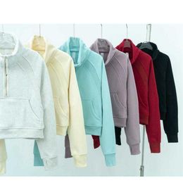 Lu-022 plongée demi-fermeture éclair femmes sweats à capuche col montant pull col haut en peluche manteau ample Yoga Jacket271D