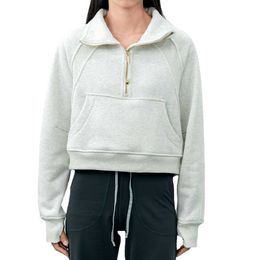 Lu-022 plongée demi-fermeture éclair sweat à capuche pour femme col montant pull col haut manteau en peluche veste de Yoga ample