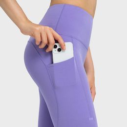 LU-034 t-linea pantalon de Yoga femmes poches latérales collants de sport taille haute hanche ascenseur fée Leggings vêtements d'entraînement de gymnastique