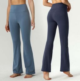 LU-06 Pantalons de yoga pour femmes Rainure évasée Aligner Couleur unie Nude Sports Façonnage Taille haute Serré Fitness Coupe ample Joggers Vêtements de sport Femmes Culottes Slim and slim 55