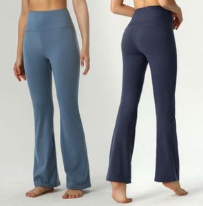 LU-06 Pantalon de yoga pour femmes évasé rainure aligner couleur unie nu sport façonnage taille haute serré Fitness coupe ample Joggers vêtements de sport femmes culottes jachère sse8