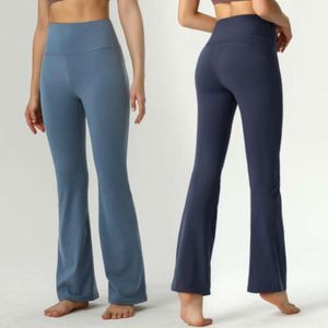 LU-06 Pantalons de Yoga pour femmes évasé rainure aligner couleur unie nu sport façonnage taille haute serré Fitness coupe ample Joggers vêtements de sport femmes culottes gu89