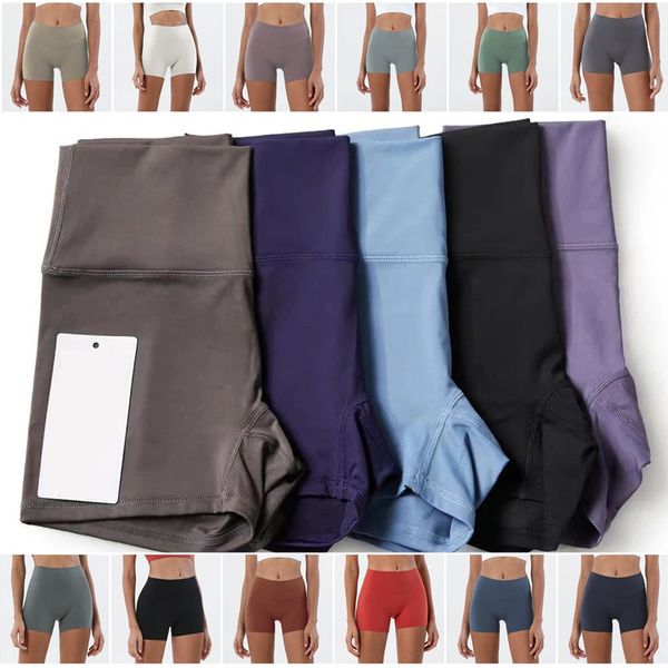 Lu-079 Pantalones cortos de yoga para mujer con sensación de desnudo Sin costura frontal Cintura alta Ultra suave Atlético Control de barriga Desnudo Entrenamiento Fitness Ejercicio Gimnasio Deportes Biker Shorts