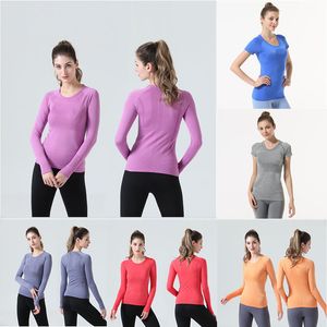 Lu-088 Dames Yogashirt T-shirts Dames T-shirt Hoogelastisch Ademend Hardlooptop Sneldrogend Naadloos Korte mouw Sport-wielrennen Gymkleding