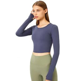 Lu-09 Crop Tops Femmes Yoga T-Shirts Solide Haut De Sport À Manches Longues Chemises De Course Sexy Nombril Exposé Séchage Rapide Fitness Gym Sport W 77