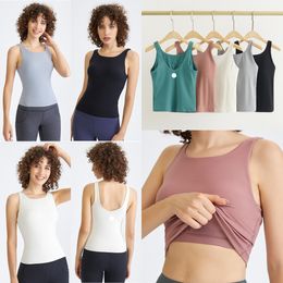 LU-1086 Camiseta sin mangas para mujer, ajustada, sin mangas, trajes de Yoga, camisa cepillada, deportes de entrenamiento para mujer con sujetador acolchado