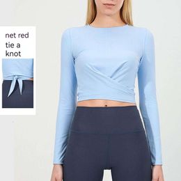 Lu-11 Dames Ontwerper met Lange Mouwen Nieuwe Cross Veter Yoga Jurk Lange Mouw Casual Ademende Veelzijdige Mode Veter Sport Yoga Top