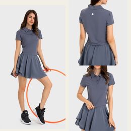 Chemise de sport à manches courtes pour femmes, hauts légers, séchage rapide, Polo de Yoga en plein air, Tennis, LU-1120