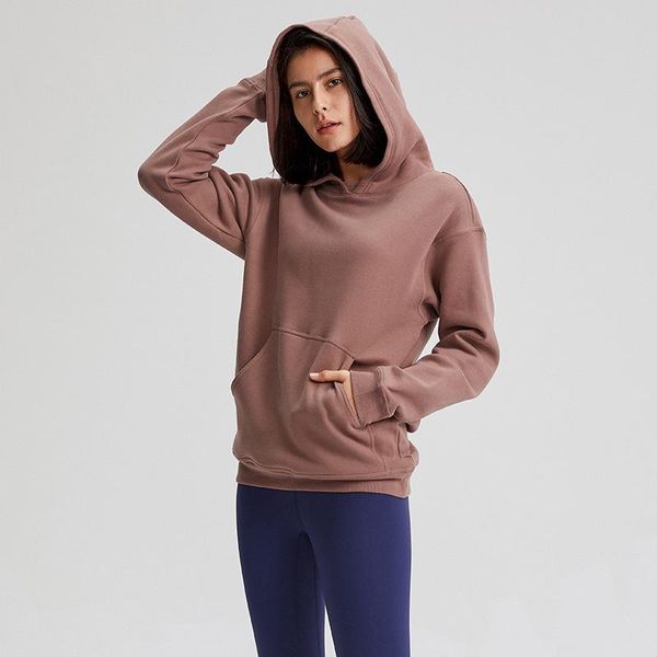 LU-123 Forma deportiva Fitness Fitness Hoodies Mujeres Outfit de invierno Fleece Sudadera con capucha Sudadera Sólido Gimnasio Outwear Sweat Cálido Femme Yoga Chaqueta Abrigo