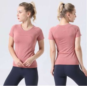 LU-123 Dames Yoga Korte mouw Effen Kleur Naakt Sport Vormgeven Taille Strak Fitness Los Joggen Sportkleding LL Hoge kwaliteit