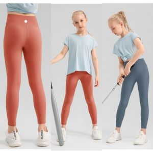 LU-1456 Leggings de Yoga para niñas, pantalones de chándal ajustados finos para niños, pantalones ajustados deportivos elásticos suaves, pantalones ajustados para bailar para niños