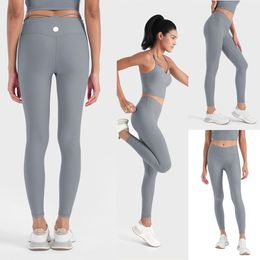LU-1523 Women Running Fitness Oefening Leggings Hoge taille Slim Hip Yoga Pants Dames geribbeld Sports-leggings