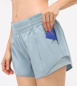 LU-16 Taille Élastique Maille Femmes Hotty Hot Shorts Pantalons De Yoga En Cours D'exécution Fitness Casual Lâche Respirant Poche À Fermeture Éclair Cachée Sport Court Vêtements De Gymnastique Femmes Sous-Vêtements