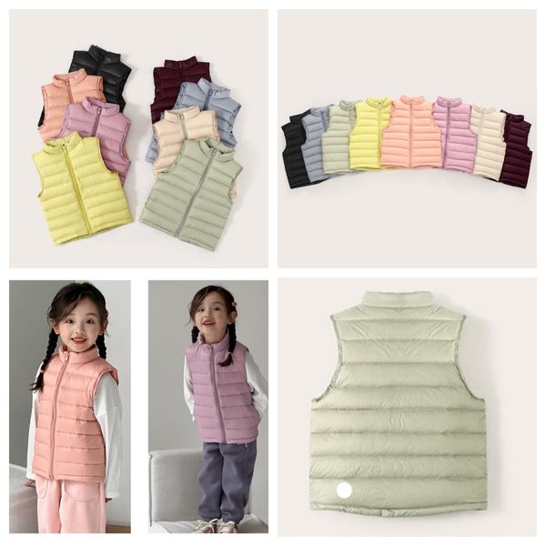 LU-1838 Ropa para niños pequeños y medianos para niños y niñas, chaleco ligero para niños, chaleco con chaqueta cálida de color sólido con cuello levantado