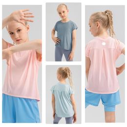 LU-1883 Kinderen Zomer Los Cool yoga T-shirt Sneldrogend Ademend Buitensporten Top Fitness Hardloop T-shirt Korte mouw