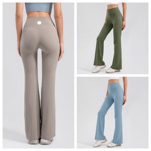 LU-1961 Fitness Gym Pantalones de yoga para mujer Leggings elásticos de pierna ancha acampanados Pantalones de campana de cintura alta