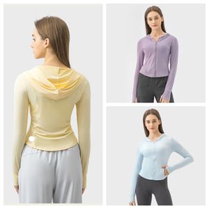 LU-1995 Veste de protection solaire de yoga pour femmes, tenue à manches longues UPF + 50, veste de gymnastique à capuche avec fermeture éclair au dos, tenue de Fitness, vêtements de sport pour dames