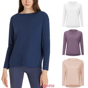 Lu-2024 Nuevo top de manga larga, vestido suelto de Yoga para mujer, Top deportivo, camisa de entrenamiento para Fitness, sudadera larga envolvente a la cadera, camisa transpirable desnuda para otoño e invierno