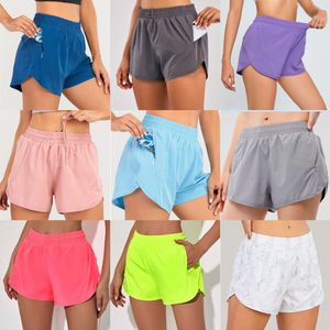 LU 2023 Trajes de yoga para mujer Pantalones cortos de cintura alta Ejercicio Pantalones cortos Ropa deportiva Niñas Correr Pantalones elásticos para adultos LL Ropa deportiva Forrado Cordón