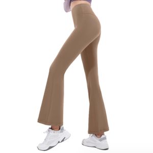 LU-2023 Yoga pantalon évasé rainure été dames taille haute coupe ajustée ventre cloche-bas pantalon montre jambes longues Fitness Net rouge mode