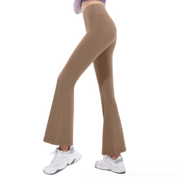 LU-2023 Yoga pantalon évasé rainure été dames taille haute coupe ajustée ventre cloche-bas pantalon montre jambes longues Fitness Net rouge mode