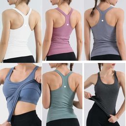 LU 2024 Mouwloze Ebb tot Straat Tank Tops Yoga Vrouwen Vest met Bh Workout Fiess Athletic LL Sport T-shirt