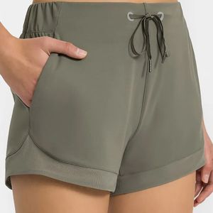 LU-2024 Sportshorts voor dames Casual yogabroek Strakke shorts met trekkoord Zachte stof Hardloopsportbroeken Fitnesstrainingsbroek Nude Stretch