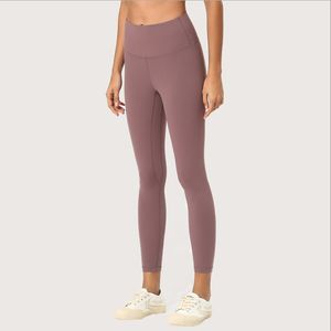 LU-2057 Nouveau matériau nu respectueux de la peau pantalon de yoga femme couleur unie loisirs sport vêtements de sport leggings taille haute élastique fitness