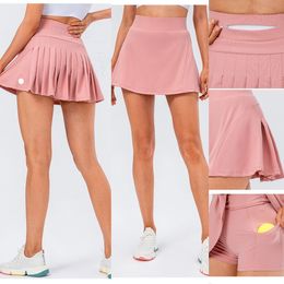 LU-2065 Falda de tenis para mujer, Falda plisada de doble capa para baile, Yoga, correr, Falda corta deportiva transpirable